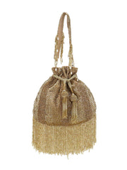 Dangle Striped Embellished Faux Silk Potli