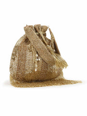 Dangle Striped Embellished Faux Silk Potli