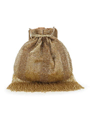 Dangle Striped Embellished Faux Silk Potli
