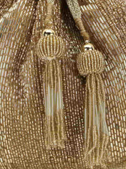 Dangle Striped Embellished Faux Silk Potli