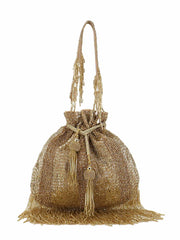 Dangle Striped Embellished Faux Silk Potli