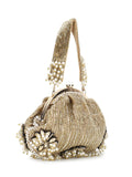 Pochette Chevron & Floral  Embellished Faux Silk Clutch