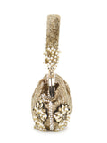 Pochette Chevron & Floral  Embellished Faux Silk Clutch