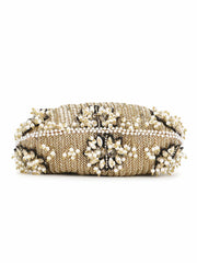 Pochette Chevron & Floral  Embellished Faux Silk Clutch