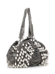 Pochette Striped Embellished Faux Silk Clutch