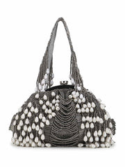 Pochette Striped Embellished Faux Silk Clutch