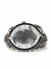 Pochette Striped Embellished Faux Silk Clutch