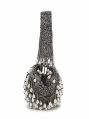 Pochette Striped Embellished Faux Silk Clutch