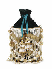 Dangle Chevron Embellished Velvet Potli