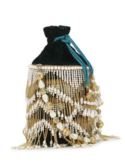 Dangle Chevron Embellished Velvet Potli