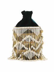 Dangle Chevron Embellished Velvet Potli
