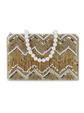 Coffer Chevron Embellished Velvet Clutch