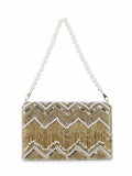 Coffer Chevron Embellished Velvet Clutch