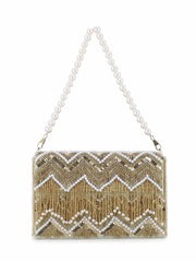 Coffer Chevron Embellished Velvet Clutch