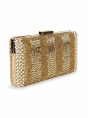 Adorn Striped Embellished Faux Silk Clutch