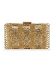 Adorn Striped Embellished Faux Silk Clutch