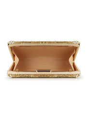 Adorn Striped Embellished Faux Silk Clutch