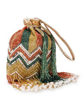 Dangle Chevron Embellished Velvet Potli