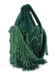 Dangle Striped Embellished Velvet Potli