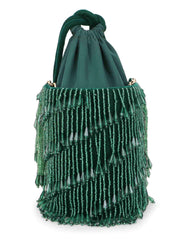Dangle Striped Embellished Velvet Potli