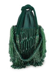 Dangle Striped Embellished Velvet Potli