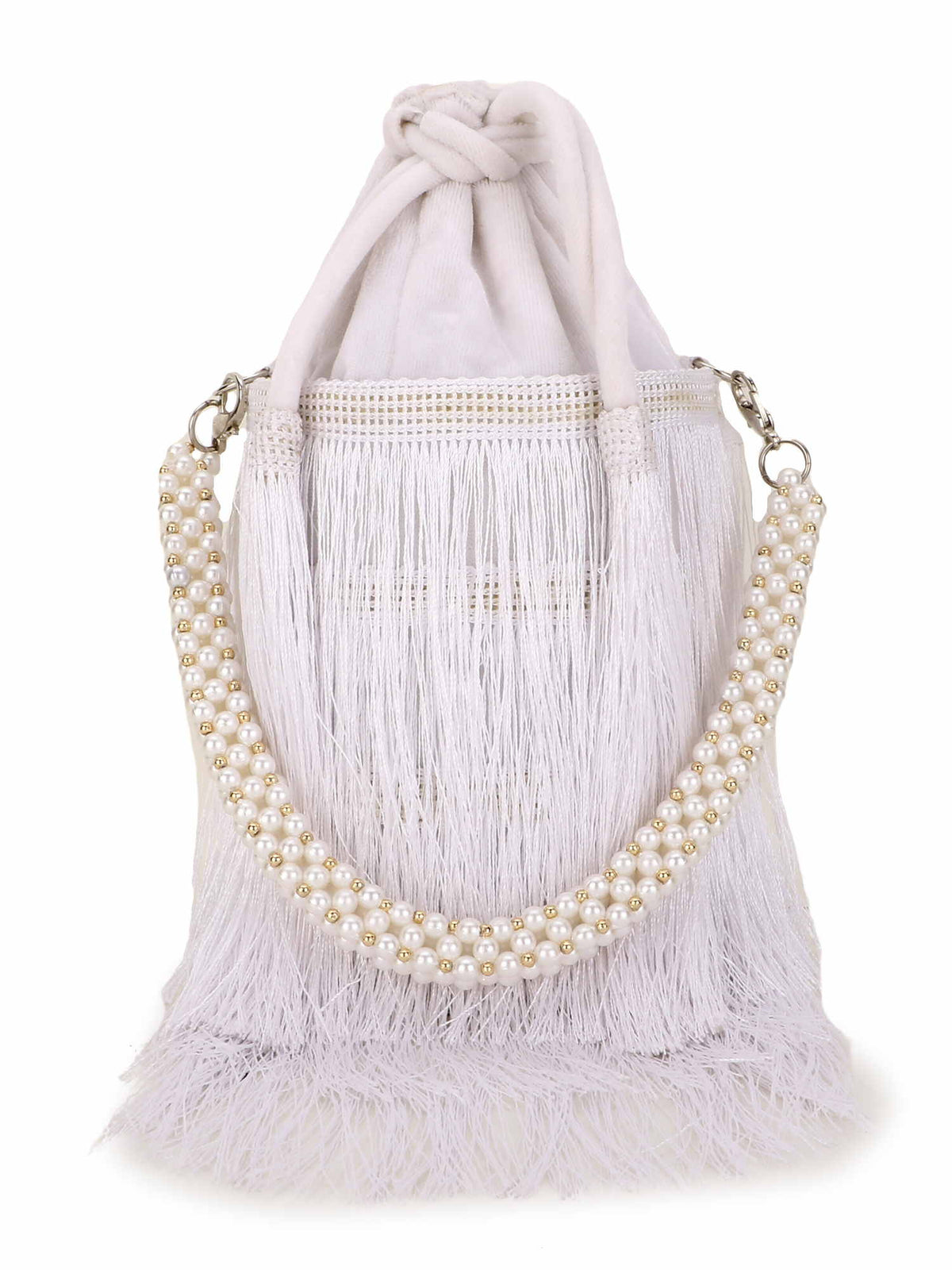 Dangle Striped Embellished Velvet Potli