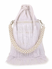 Dangle Striped Embellished Velvet Potli