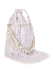 Dangle Striped Embellished Velvet Potli