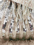 Pochette Striped Embellished Faux Silk Clutch