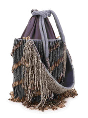 Dangle Striped Embellished Velvet Potli