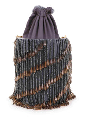 Dangle Striped Embellished Velvet Potli