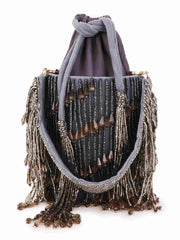 Dangle Striped Embellished Velvet Potli