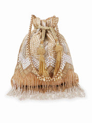 Dangle Chevron Embellished Faux Silk Potli