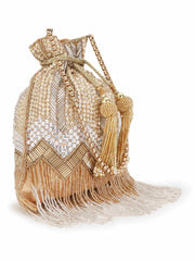 Dangle Chevron Embellished Faux Silk Potli