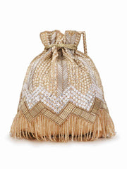 Dangle Chevron Embellished Faux Silk Potli