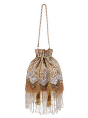 Dangle Chevron Embellished Faux Silk Potli