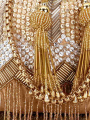 Dangle Chevron Embellished Faux Silk Potli