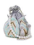 Lotus Chevron Embellished Faux Silk Potli
