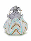 Lotus Chevron Embellished Faux Silk Potli