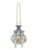 Lotus Chevron Embellished Faux Silk Potli