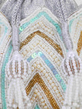 Lotus Chevron Embellished Faux Silk Potli