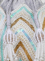 Lotus Chevron Embellished Faux Silk Potli