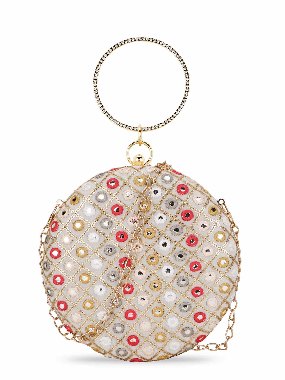 Gala Mirror Work Embellished Faux Silk Clutch