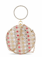 Gala Mirror Work Embellished Faux Silk Clutch