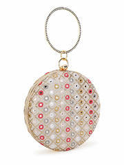 Gala Mirror Work Embellished Faux Silk Clutch