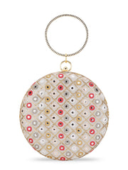 Gala Mirror Work Embellished Faux Silk Clutch