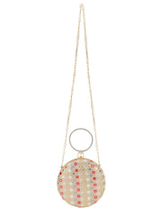 Gala Mirror Work Embellished Faux Silk Clutch