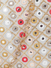 Gala Mirror Work Embellished Faux Silk Clutch
