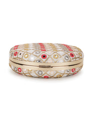 Gala Mirror Work Embellished Faux Silk Clutch