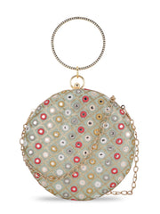 Gala Mirror Work Embellished Faux Silk Clutch